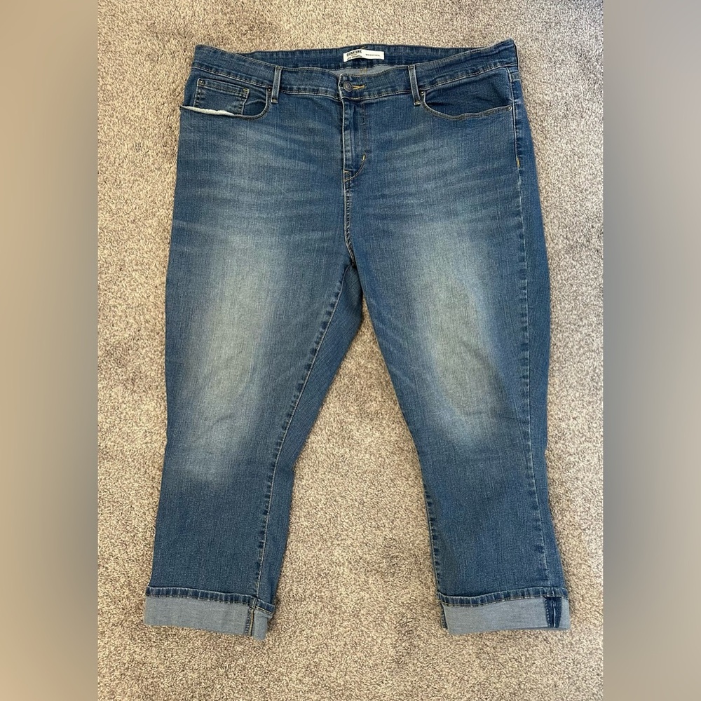 Levi Strauss Signature Jeans Womens 20 Blue Mid Rise Capri Cuffed Hem Stretch